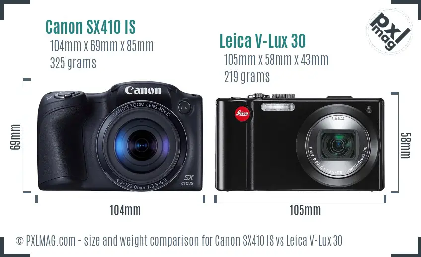 Canon SX410 IS vs Leica V-Lux 30 size comparison