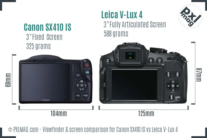 Canon SX410 IS vs Leica V-Lux 4 Screen and Viewfinder comparison