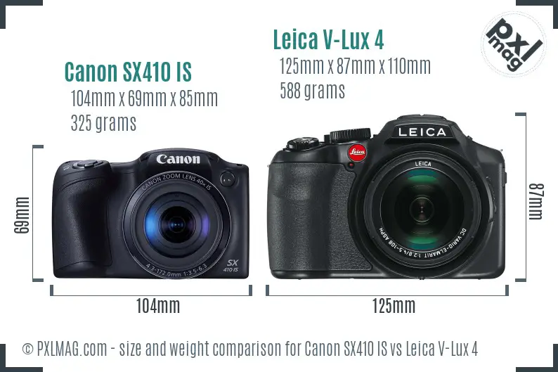 Canon SX410 IS vs Leica V-Lux 4 size comparison
