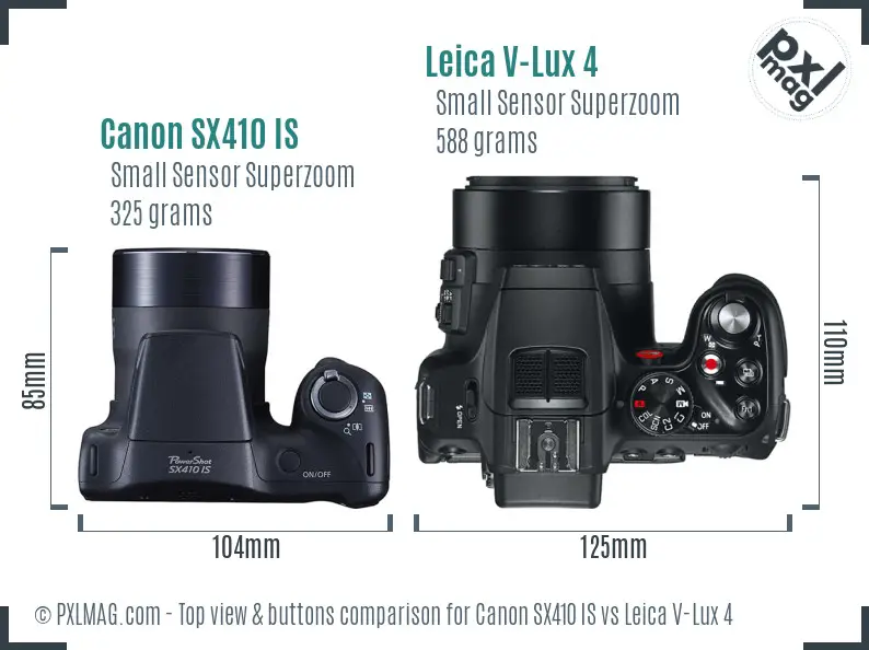 Canon SX410 IS vs Leica V-Lux 4 top view buttons comparison