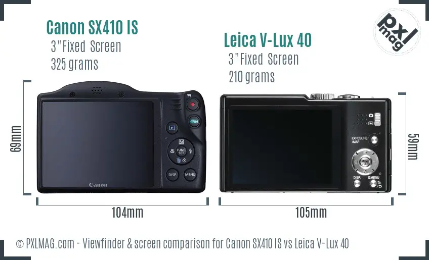 Canon SX410 IS vs Leica V-Lux 40 Screen and Viewfinder comparison