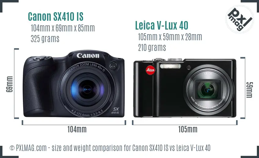 Canon SX410 IS vs Leica V-Lux 40 size comparison