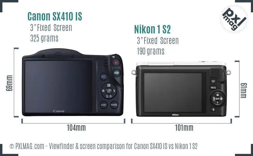 Canon SX410 IS vs Nikon 1 S2 Screen and Viewfinder comparison
