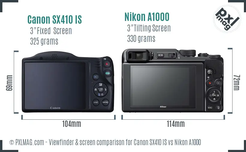 Canon SX410 IS vs Nikon A1000 Screen and Viewfinder comparison