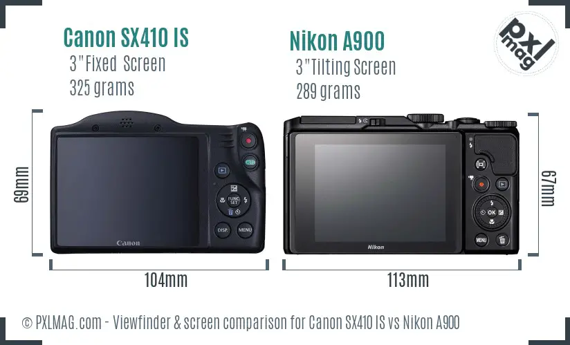 Canon SX410 IS vs Nikon A900 Screen and Viewfinder comparison