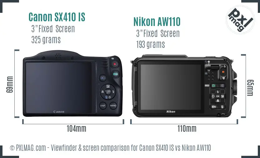 Canon SX410 IS vs Nikon AW110 Screen and Viewfinder comparison Canon SX410 IS vs Nikon AW110 Screen and Viewfinder comparison
