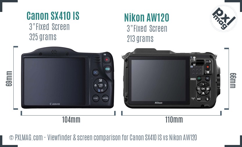 Canon SX410 IS vs Nikon AW120 Screen and Viewfinder comparison