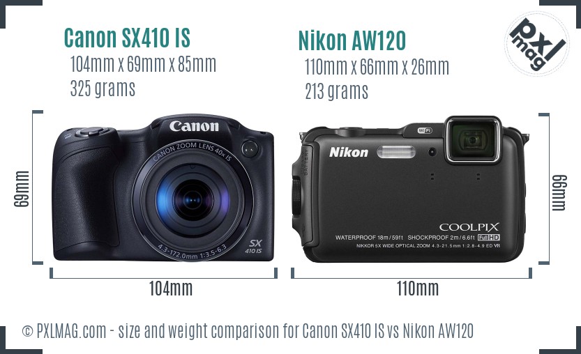 Canon SX410 IS vs Nikon AW120 size comparison