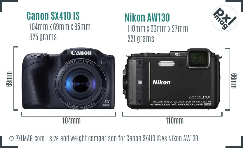 Canon SX410 IS vs Nikon AW130 size comparison