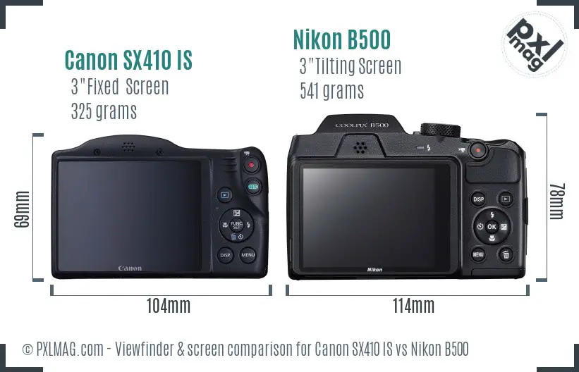 Canon SX410 IS vs Nikon B500 Screen and Viewfinder comparison
