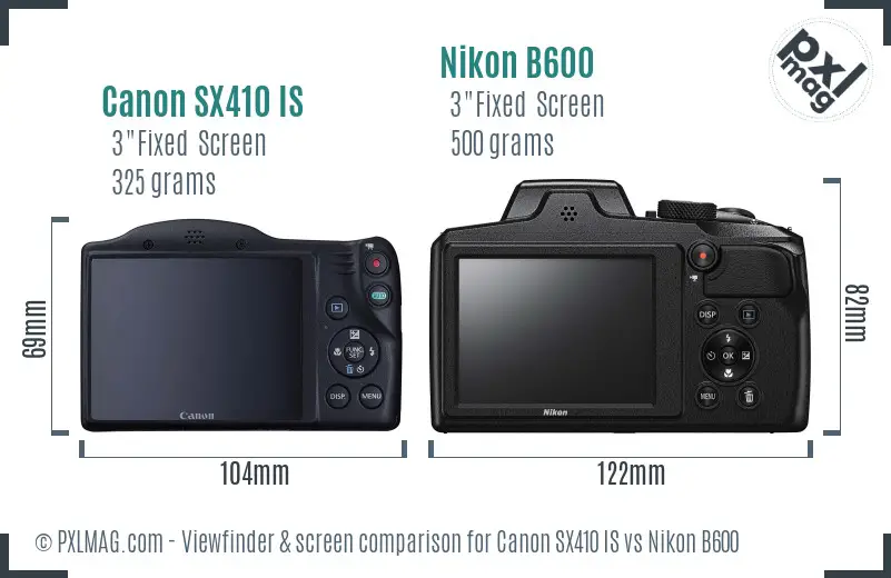 Canon SX410 IS vs Nikon B600 Screen and Viewfinder comparison