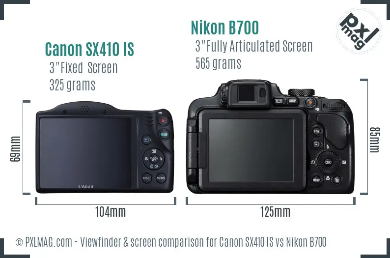 Canon SX410 IS vs Nikon B700 Screen and Viewfinder comparison Canon SX410 IS vs Nikon B700 Screen and Viewfinder comparison