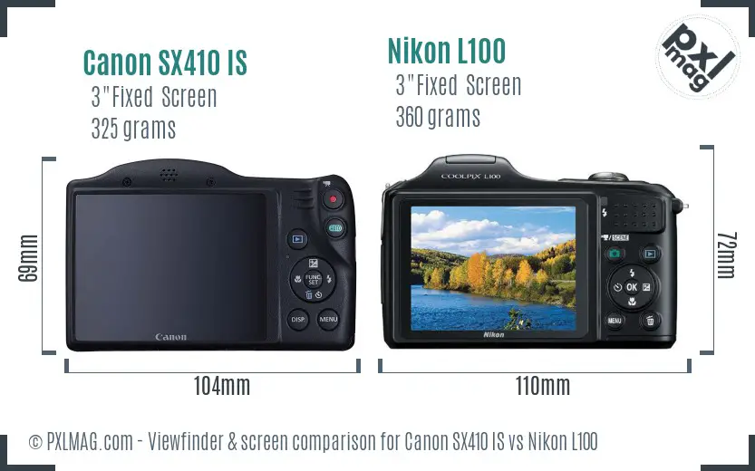 Canon SX410 IS vs Nikon L100 Screen and Viewfinder comparison