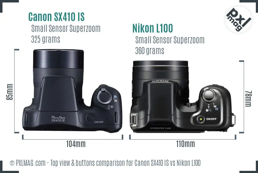 Canon SX410 IS vs Nikon L100 top view buttons comparison
