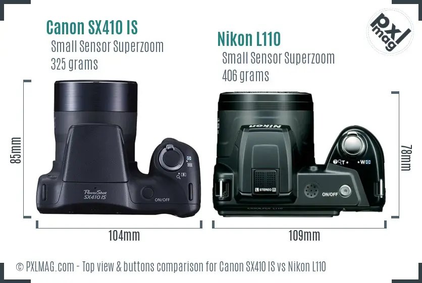 Canon SX410 IS vs Nikon L110 top view buttons comparison Canon SX410 IS vs Nikon L110 top view buttons comparison