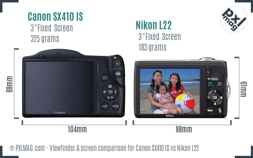 Canon SX410 IS vs Nikon L22 Screen and Viewfinder comparison