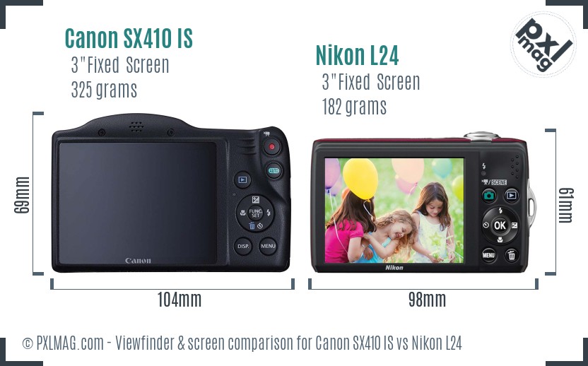 Canon SX410 IS vs Nikon L24 Screen and Viewfinder comparison