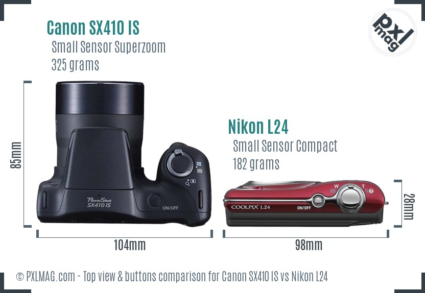Canon SX410 IS vs Nikon L24 top view buttons comparison