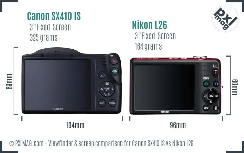Canon SX410 IS vs Nikon L26 Screen and Viewfinder comparison