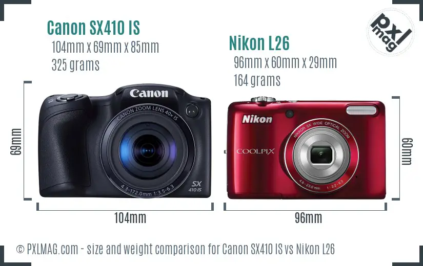 Canon SX410 IS vs Nikon L26 size comparison