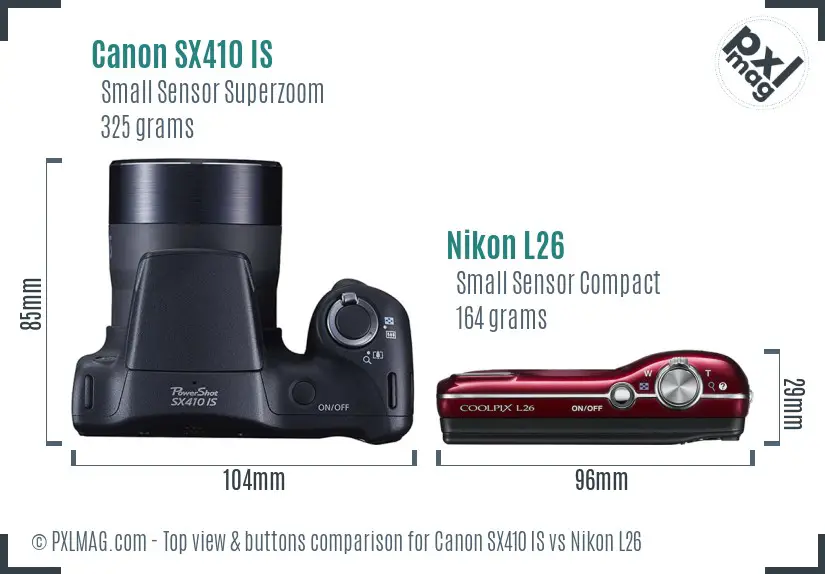 Canon SX410 IS vs Nikon L26 top view buttons comparison