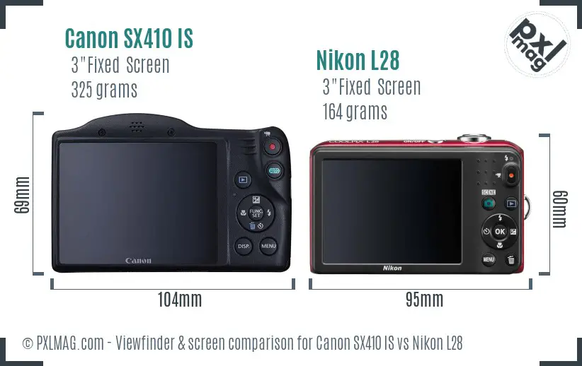 Canon SX410 IS vs Nikon L28 Screen and Viewfinder comparison