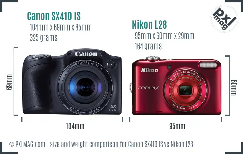 Canon SX410 IS vs Nikon L28 size comparison
