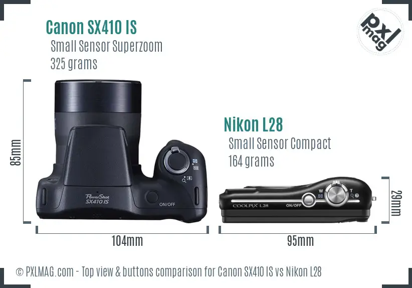 Canon SX410 IS vs Nikon L28 top view buttons comparison