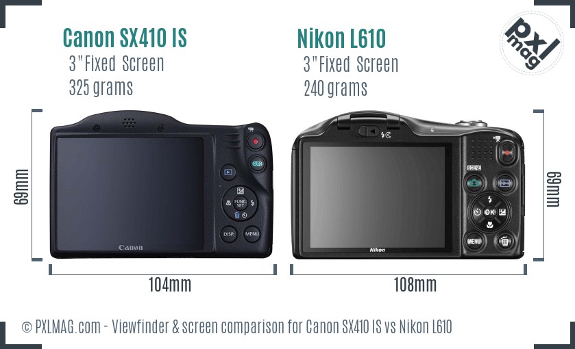 Canon SX410 IS vs Nikon L610 Screen and Viewfinder comparison