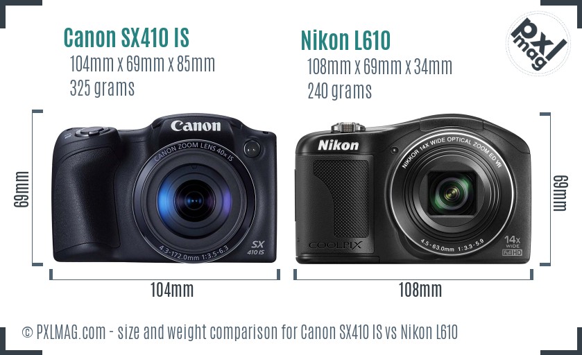 Canon SX410 IS vs Nikon L610 size comparison