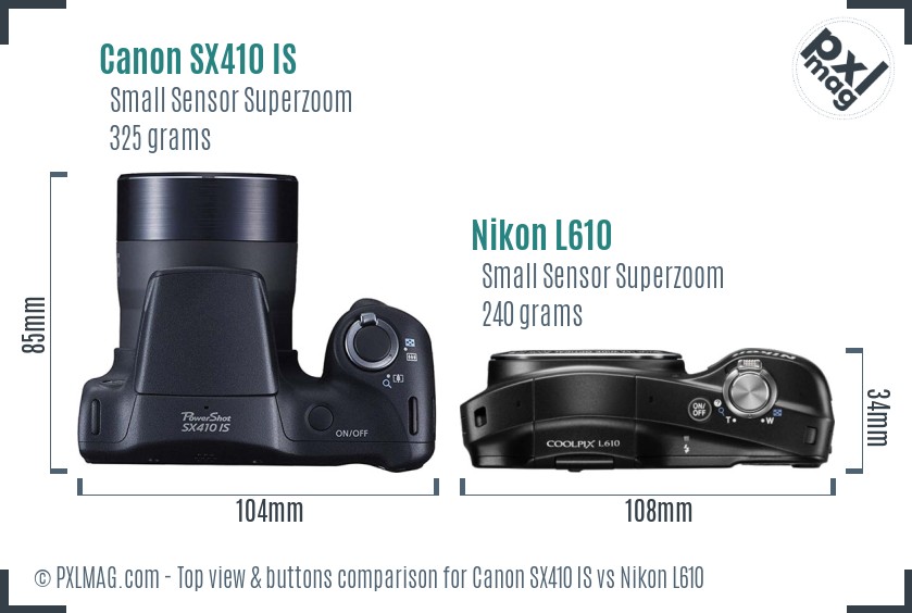 Canon SX410 IS vs Nikon L610 top view buttons comparison