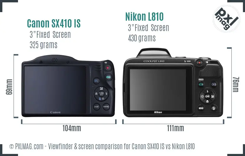 Canon SX410 IS vs Nikon L810 Screen and Viewfinder comparison