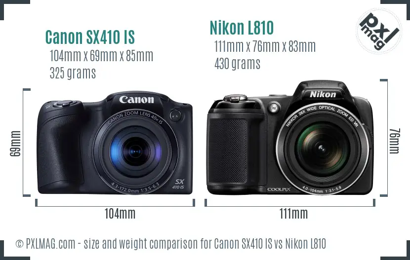 Canon SX410 IS vs Nikon L810 size comparison