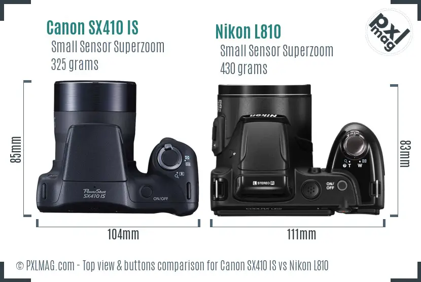 Canon SX410 IS vs Nikon L810 top view buttons comparison