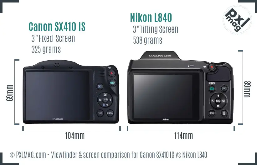 Canon SX410 IS vs Nikon L840 Screen and Viewfinder comparison