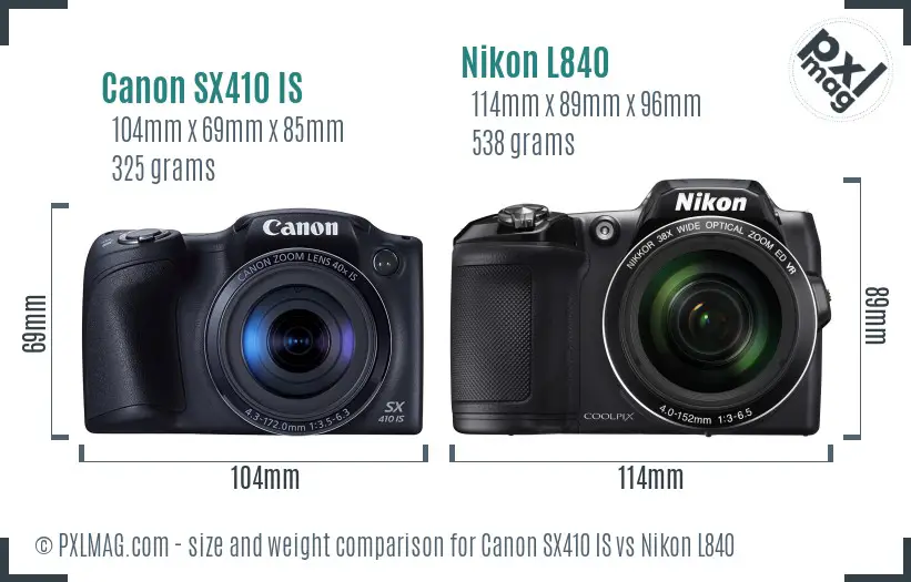 Canon SX410 IS vs Nikon L840 size comparison