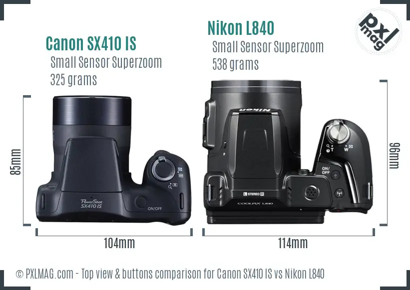 Canon SX410 IS vs Nikon L840 top view buttons comparison