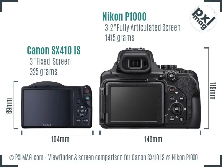 Canon SX410 IS vs Nikon P1000 Screen and Viewfinder comparison Canon SX410 IS vs Nikon P1000 Screen and Viewfinder comparison
