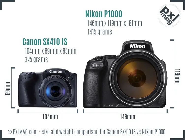 Canon SX410 IS vs Nikon P1000 size comparison Canon SX410 IS vs Nikon P1000 size comparison