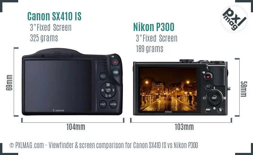 Canon SX410 IS vs Nikon P300 Screen and Viewfinder comparison