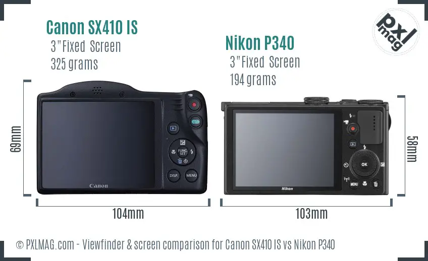 Canon SX410 IS vs Nikon P340 Screen and Viewfinder comparison