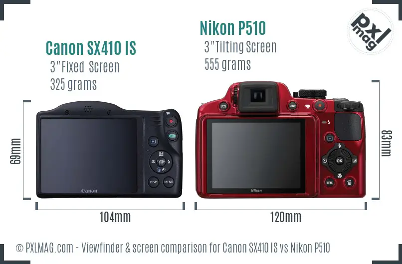 Canon SX410 IS vs Nikon P510 Screen and Viewfinder comparison