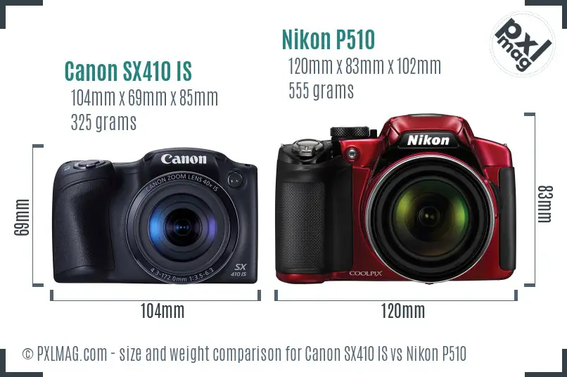 Canon SX410 IS vs Nikon P510 size comparison