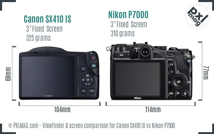 Canon SX410 IS vs Nikon P7000 Screen and Viewfinder comparison
