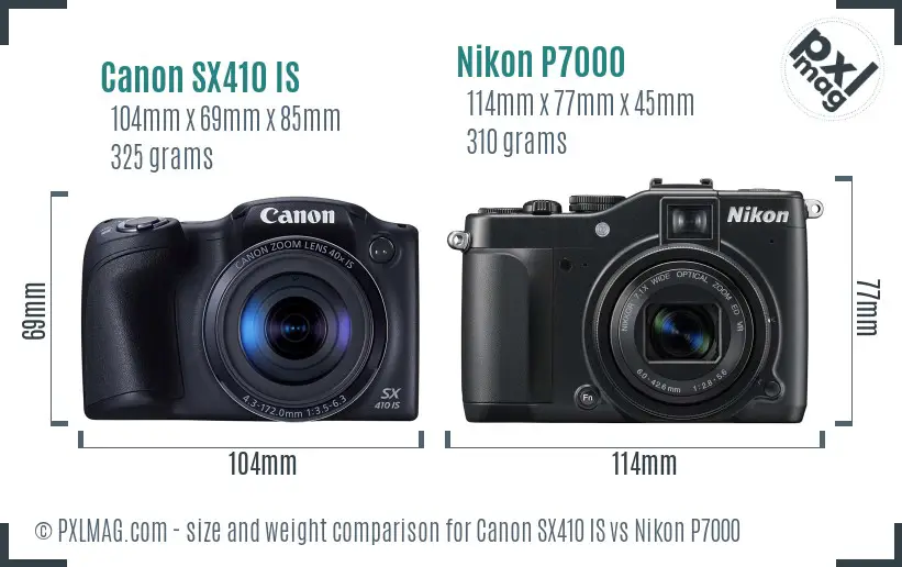 Canon SX410 IS vs Nikon P7000 size comparison