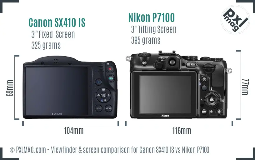 Canon SX410 IS vs Nikon P7100 Screen and Viewfinder comparison
