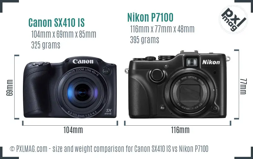 Canon SX410 IS vs Nikon P7100 size comparison