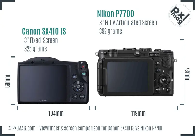 Canon SX410 IS vs Nikon P7700 Screen and Viewfinder comparison