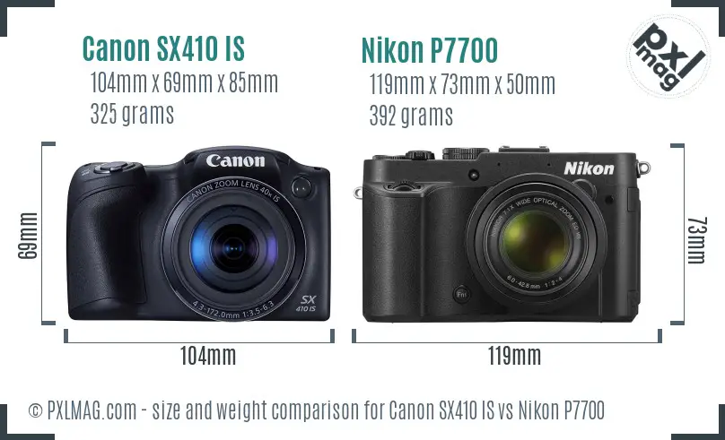 Canon SX410 IS vs Nikon P7700 size comparison