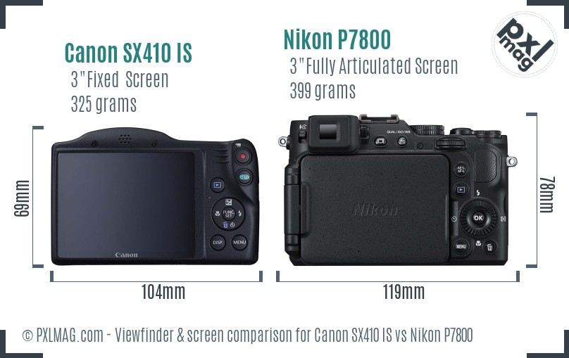 Canon SX410 IS vs Nikon P7800 Screen and Viewfinder comparison